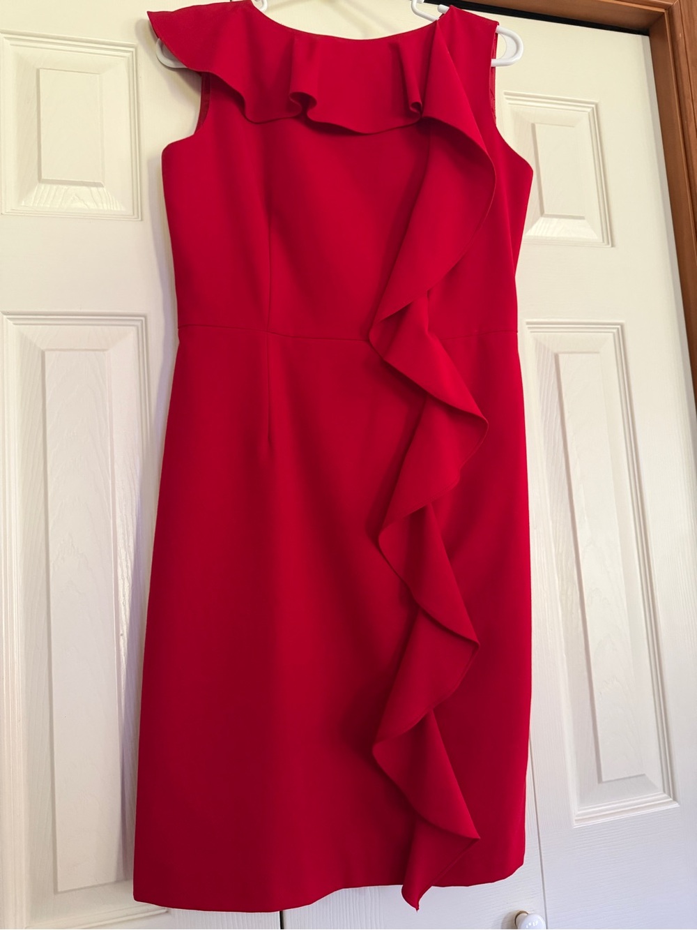 Calvin Klein Red Ruffle-Front Midi Dress